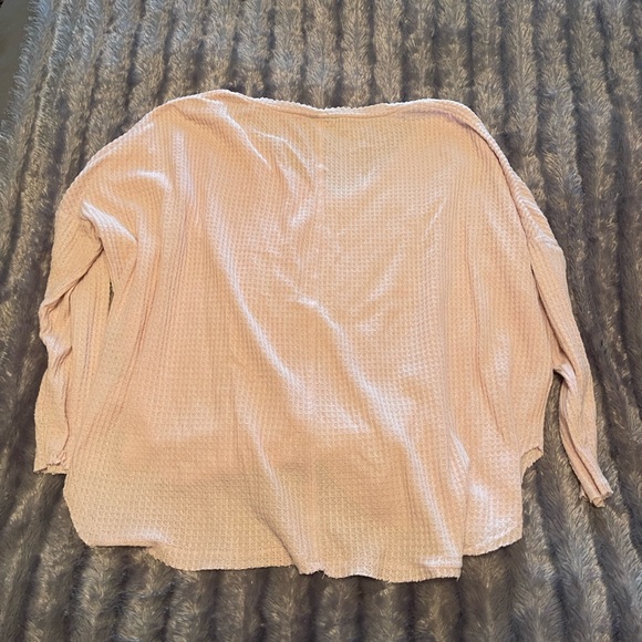 Urban Outfitters Out From Under Thermal V-Neck Long Sleeve, Baby Pink, S - Picture 3 of 3